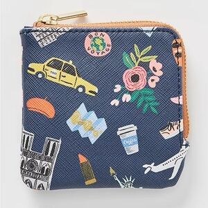 Anthropologie x Rifle Paper Co.Navy Travel Print Zip Coin Purse
